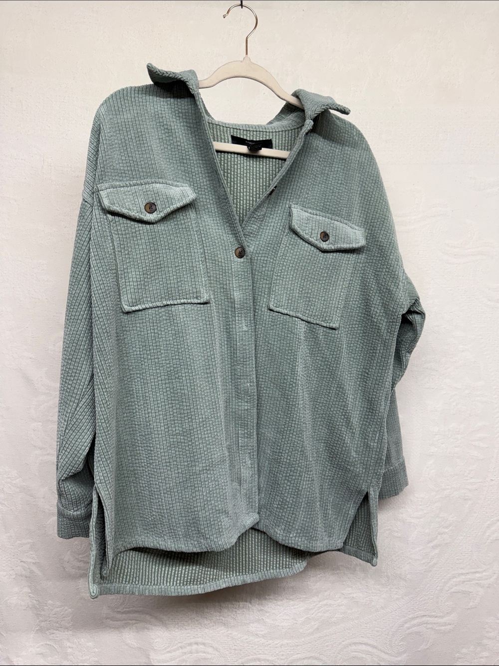 Forever 21 Sage Green Waffle Knit Button-Up Cardigan Shacket